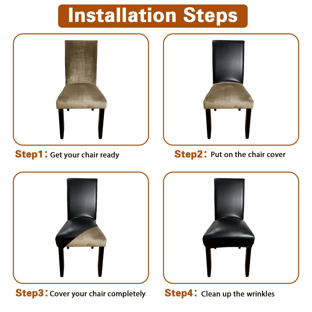 Black Set of 4 Waterproof Stretch Dining Chair Covers U130