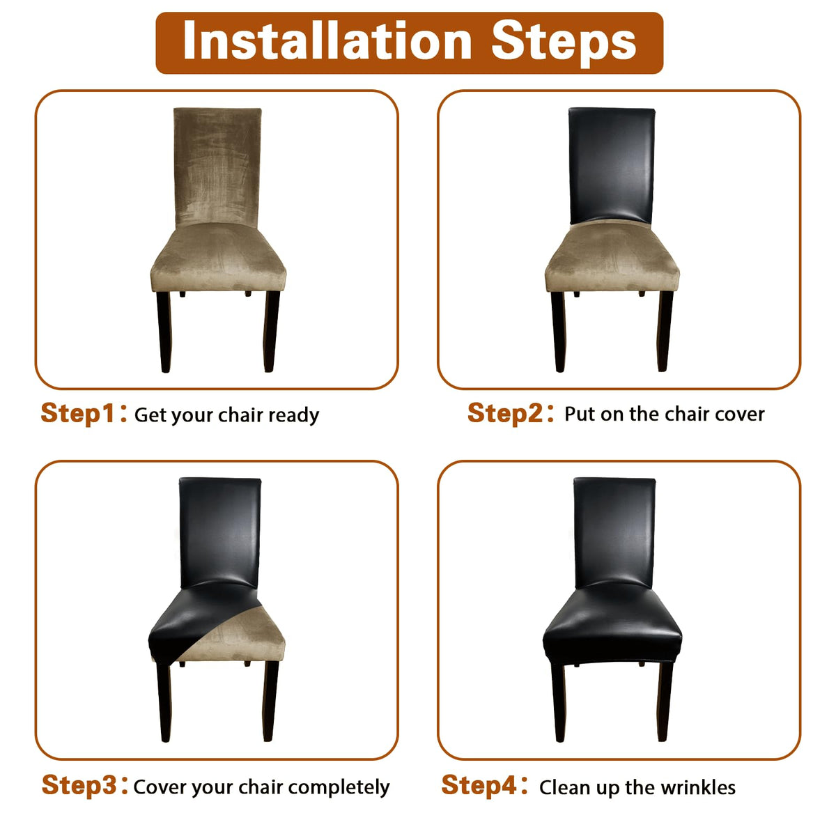 Black Set of 4 Waterproof Stretch Dining Chair Covers U130