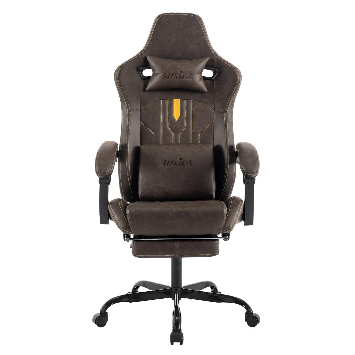 Brown Ergonomic Gaming Chair with Footrest and Massage Lumbar Cushion Z527