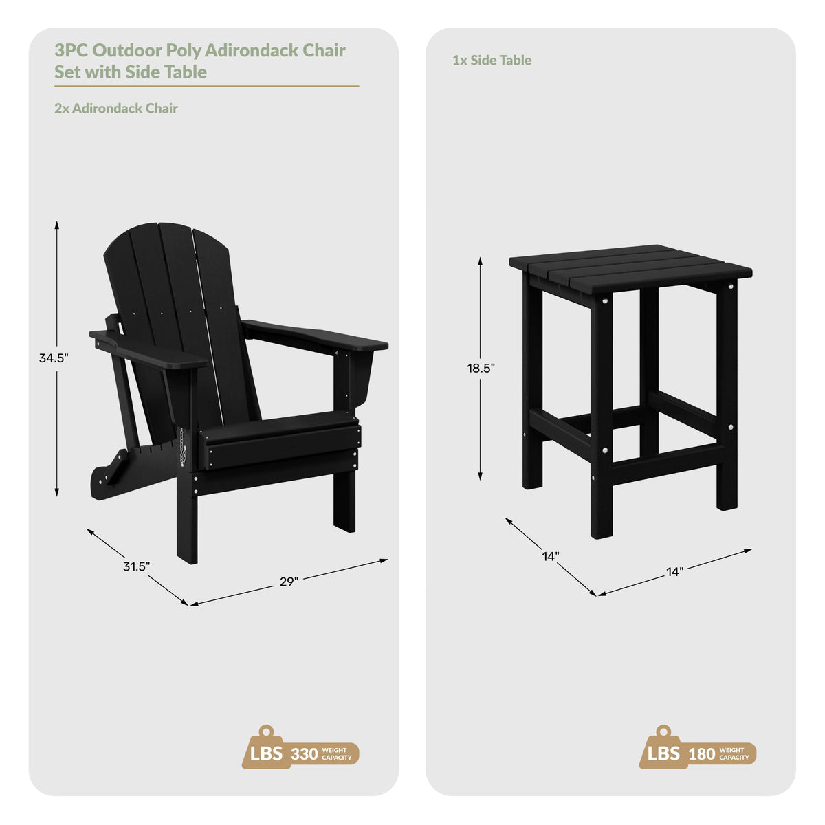 Navy Blue 3-Pieces Adirondack Chairs Set with Side Table O655