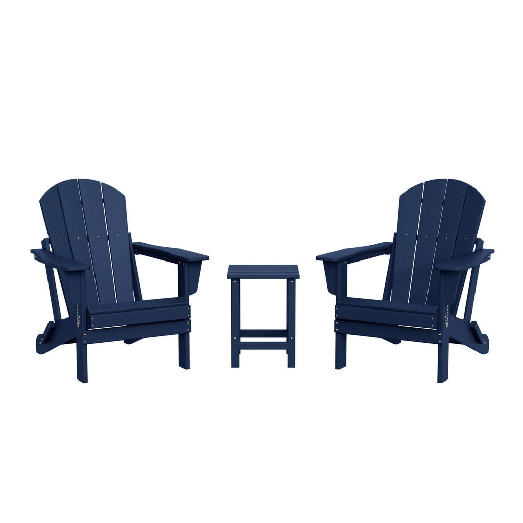 Navy Blue 3-Pieces Adirondack Chairs Set with Side Table O655
