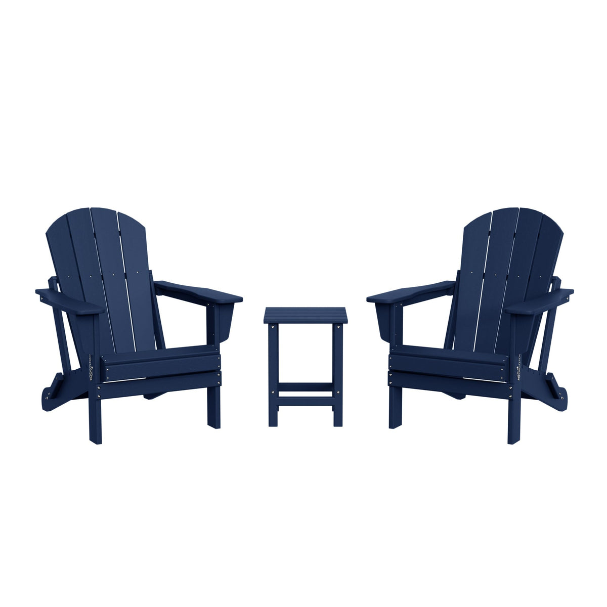 Navy Blue 3-Pieces Adirondack Chairs Set with Side Table O655
