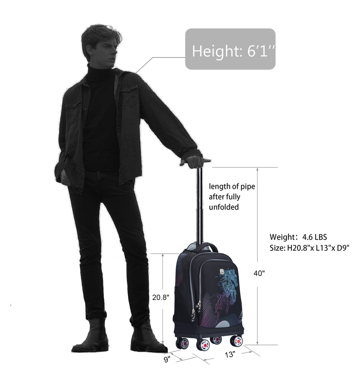 Rolling Backpack with Wheels Fits 15.6 Inch E104