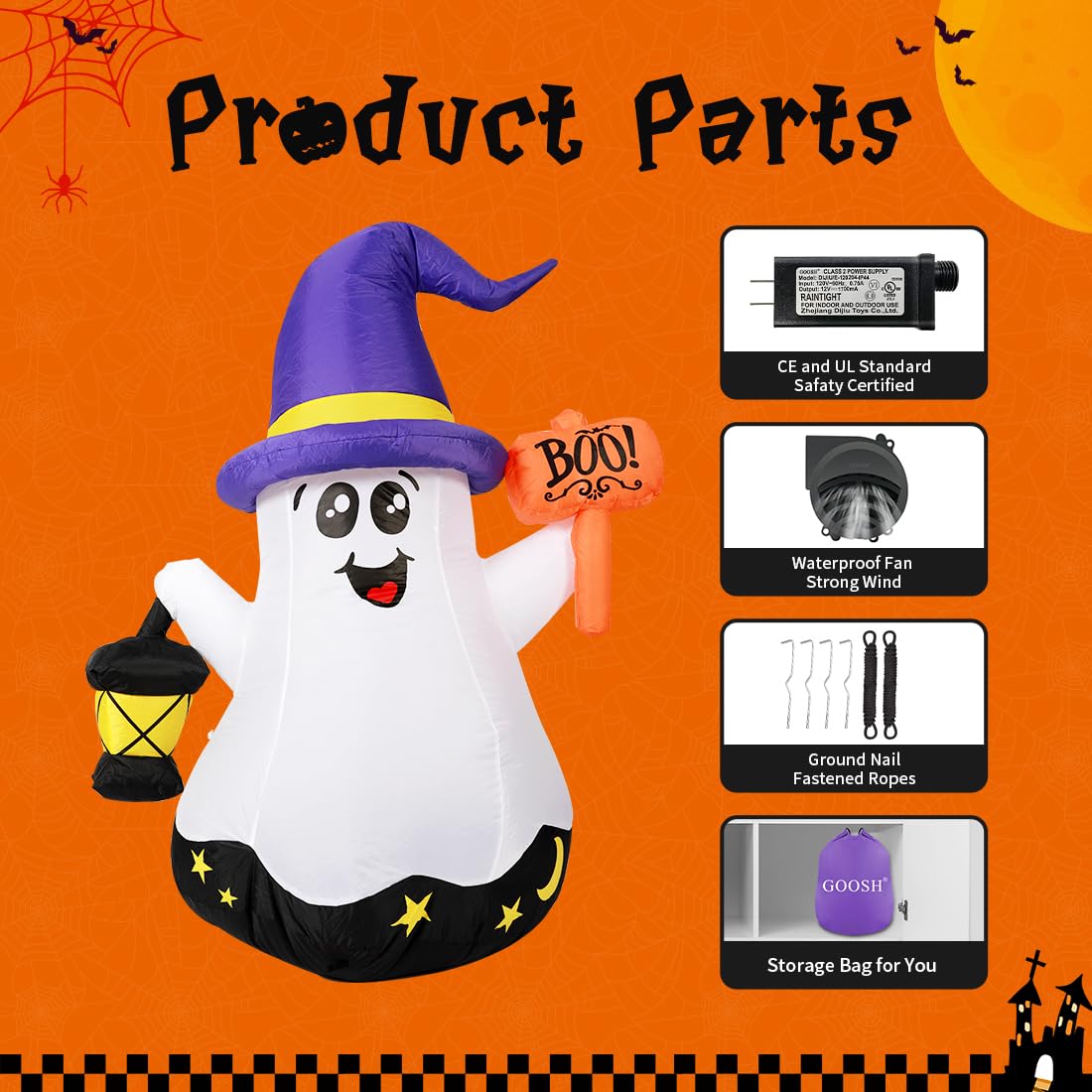 5 FT Halloween Inflatables Ghost with Built-in LEDs G268