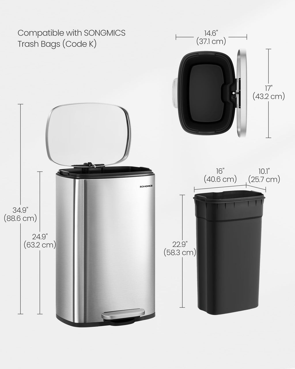 13 Gallon Stainless Steel Trash Can O40301