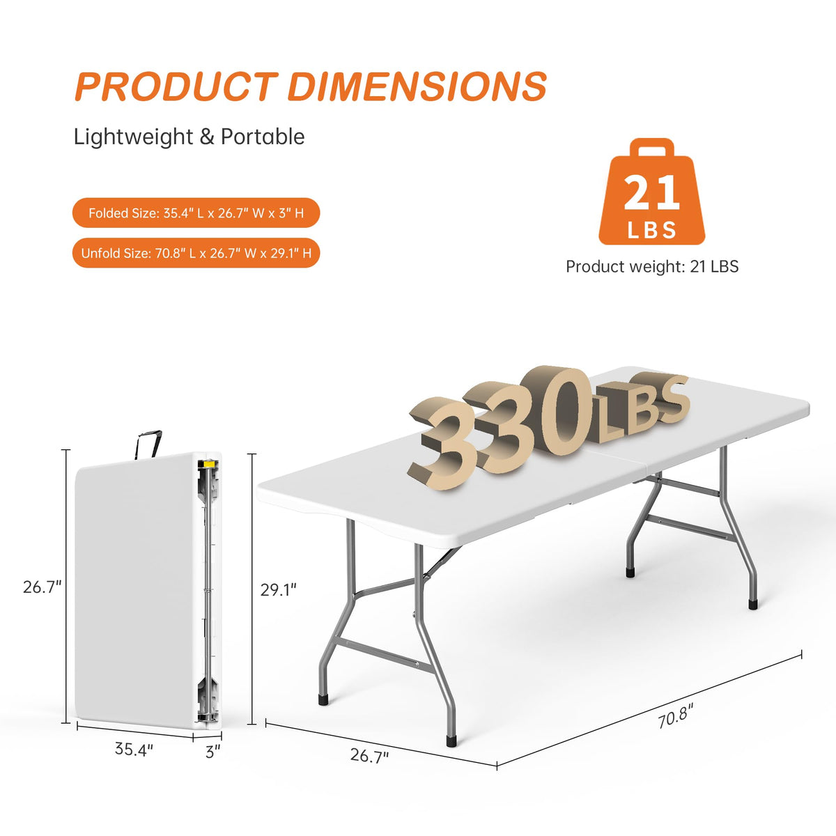 6 Foot Folding Plastic Table Heavy Duty HDPE P387