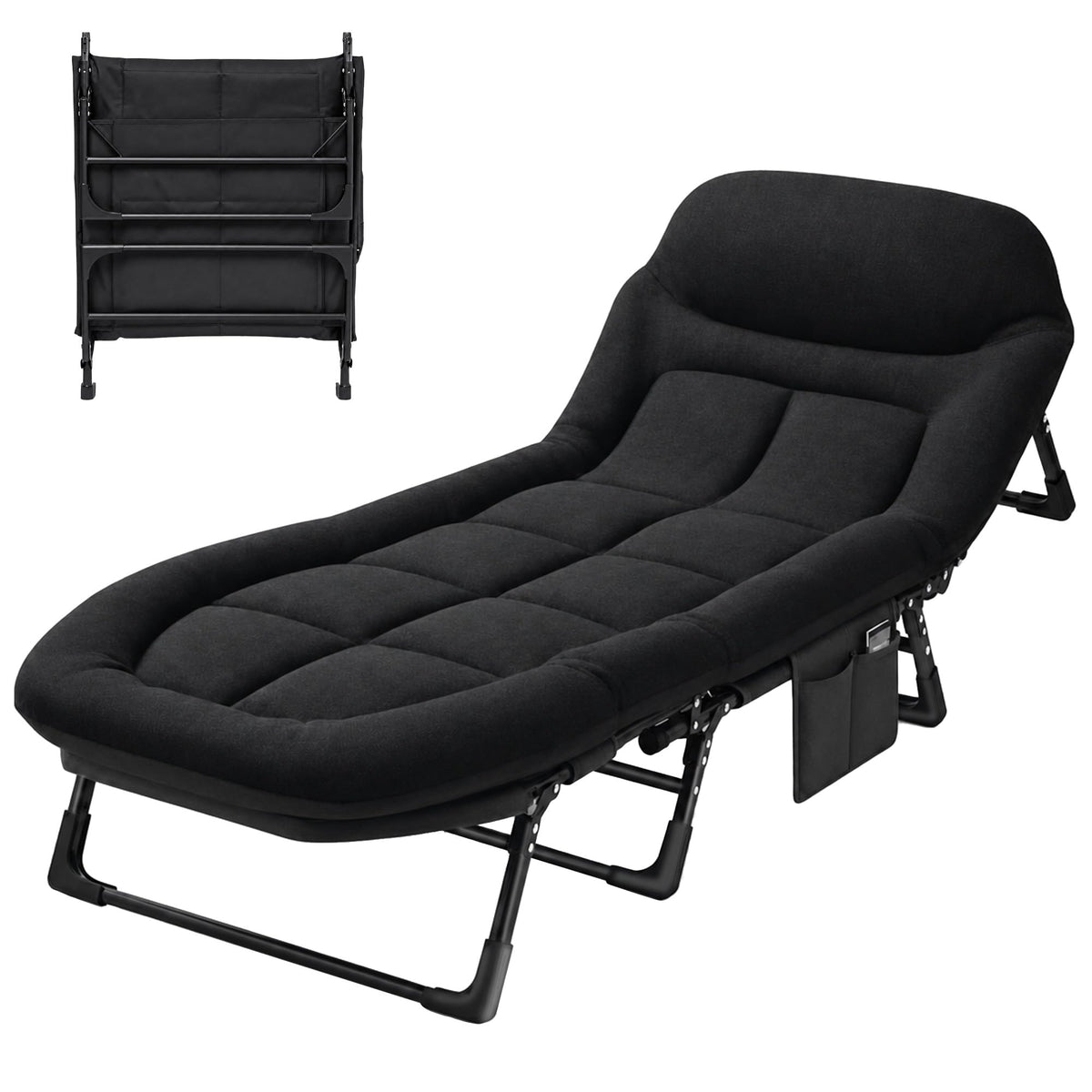 Black Camping Cot with Mattress L1229