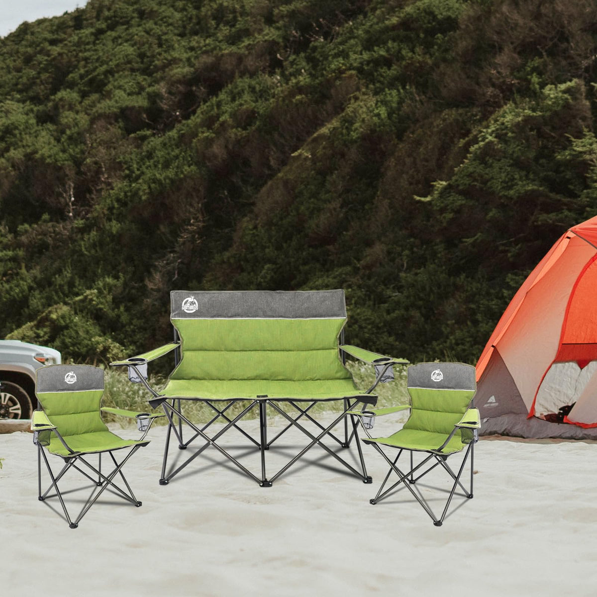 Green Folding Padded Camping Chair Set of 3 F674