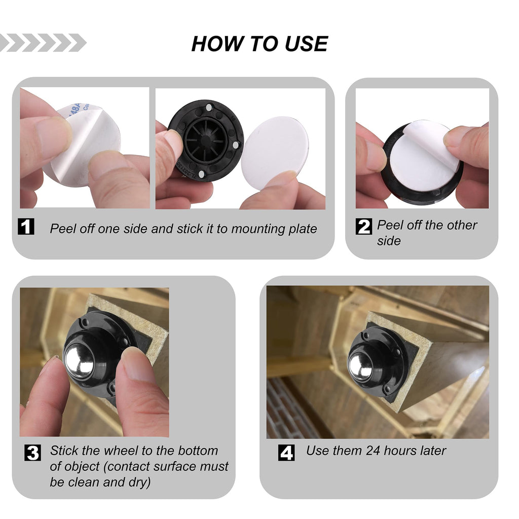 1 Inch Self Adhesive Caster Wheels, 8 Pack K955