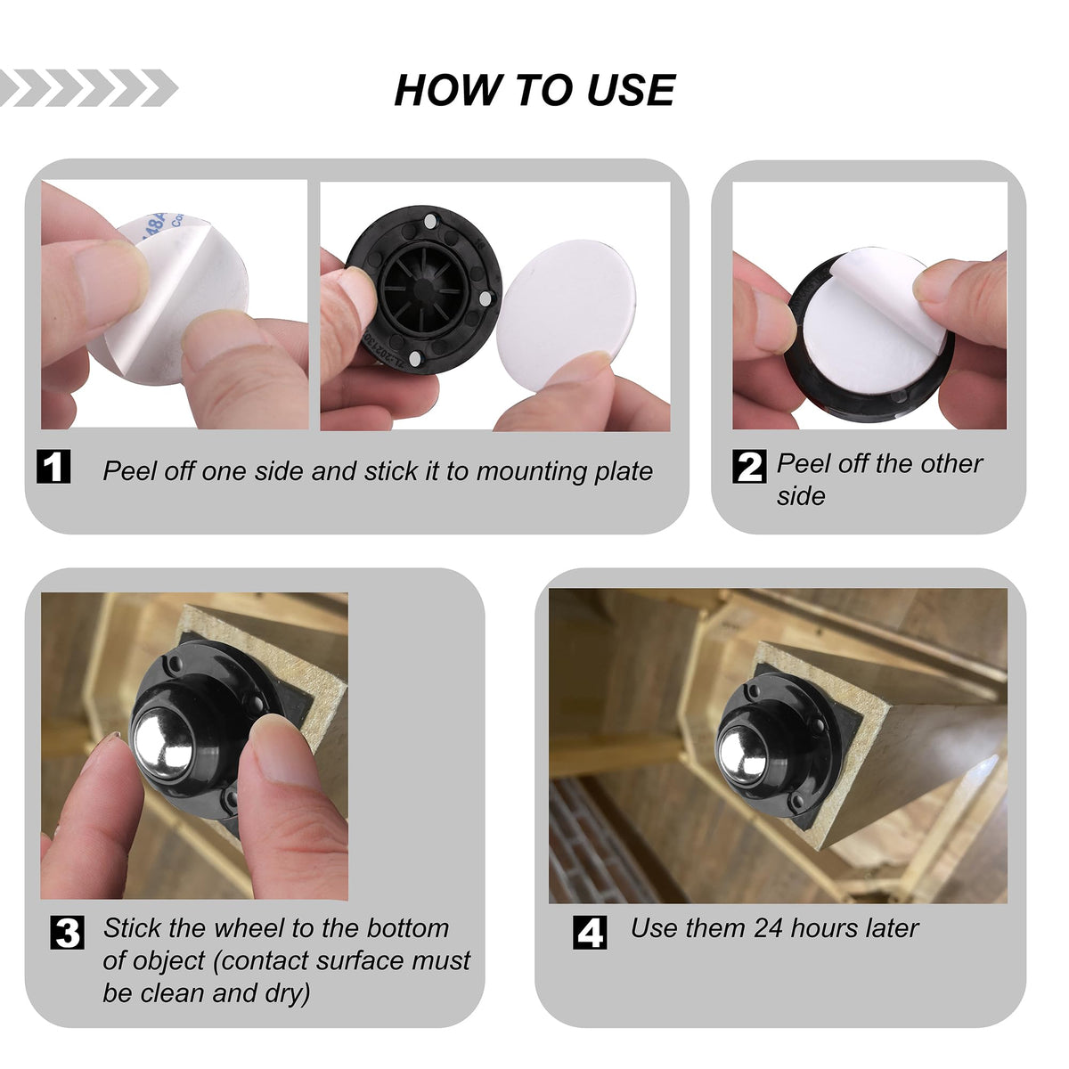 1 Inch Self Adhesive Caster Wheels, 8 Pack K955