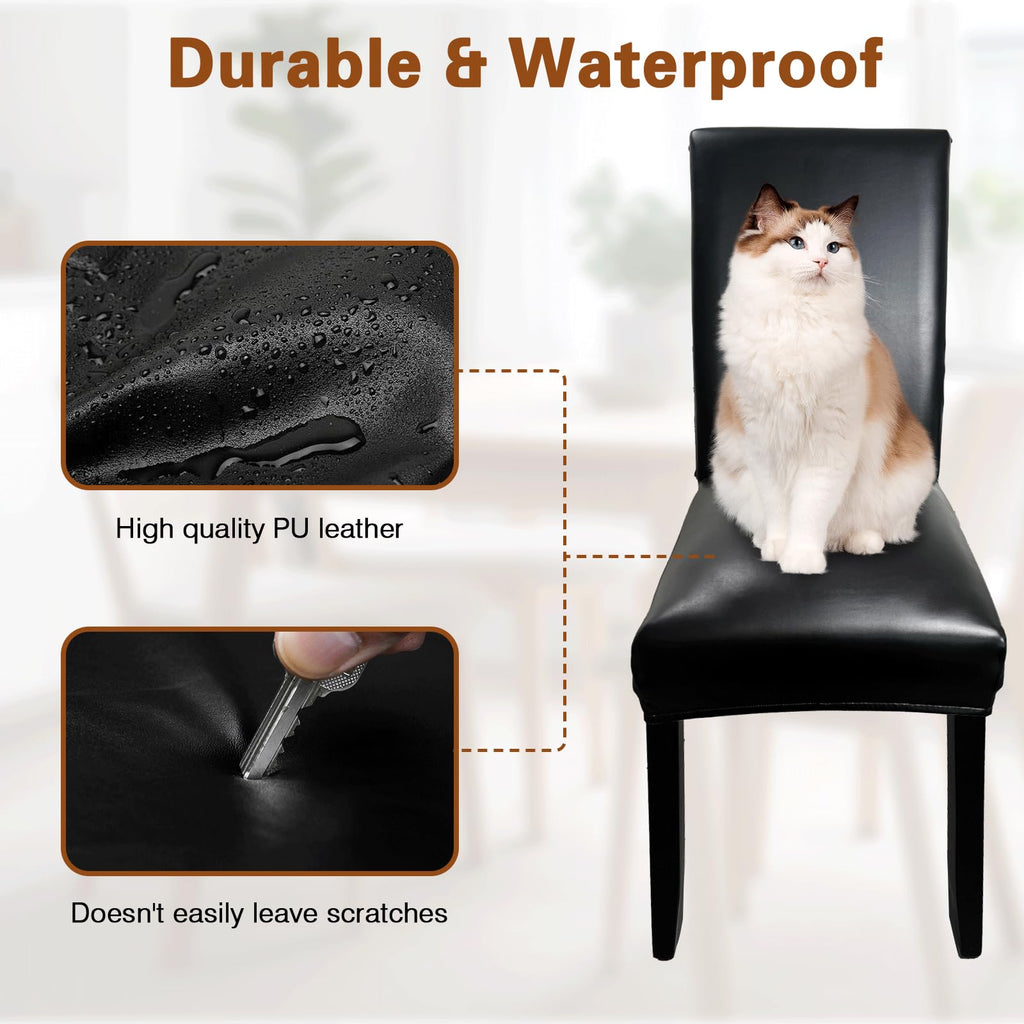 Black Set of 4 Waterproof Stretch Dining Chair Covers U130