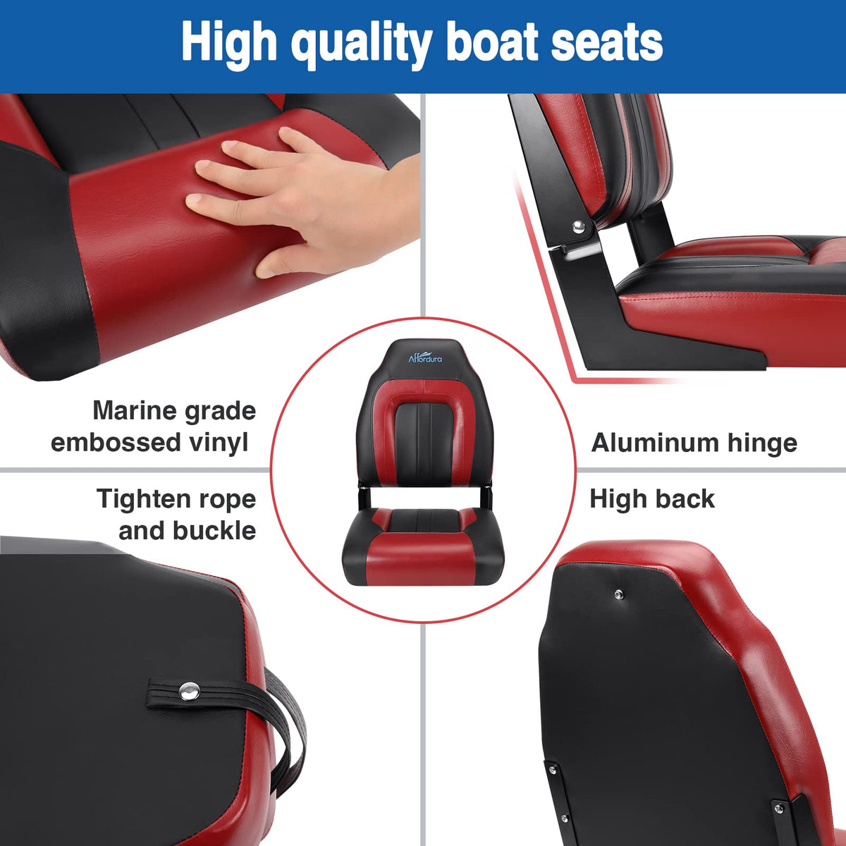 Black and Red 2 Packs Folding Boat Seat with 2 Storage Bags H612213