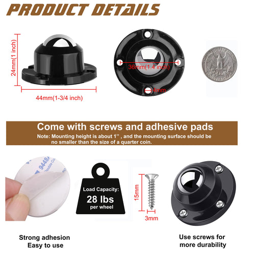 1 Inch Self Adhesive Caster Wheels, 8 Pack K955