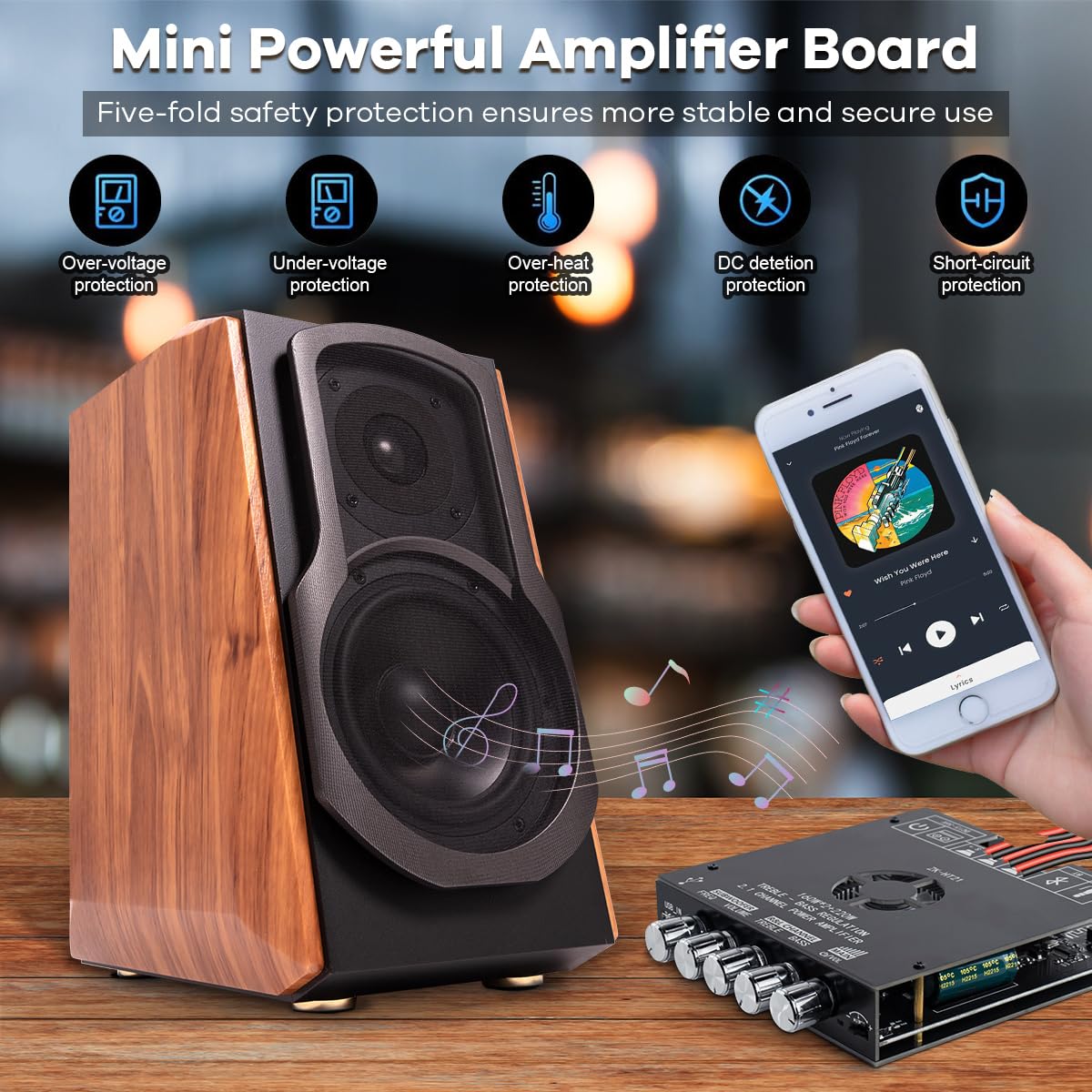 160W×2+220W 2.1 Channel Bluetooth Amplifier Board with Treble and Bass Control T972