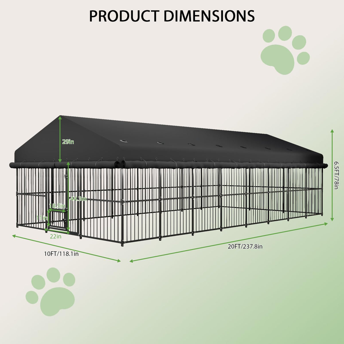 10x20x6 FT Heavy-Duty Metal Dog Kennel J94647