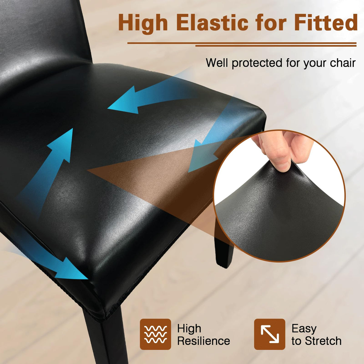 Black Set of 4 Waterproof Stretch Dining Chair Covers U130