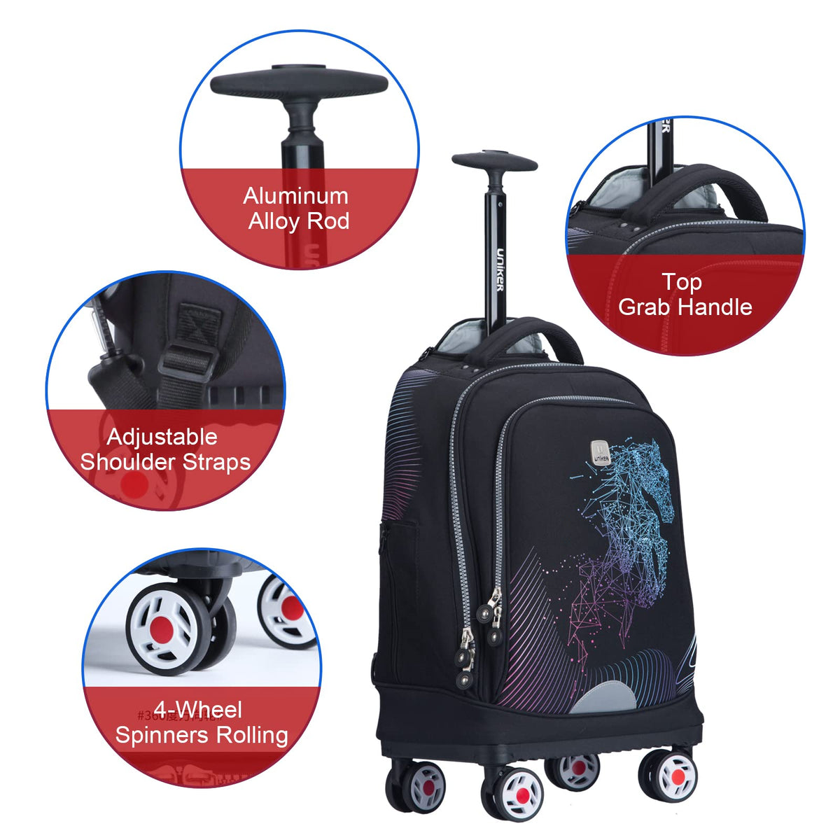 Rolling Backpack with Wheels Fits 15.6 Inch E104