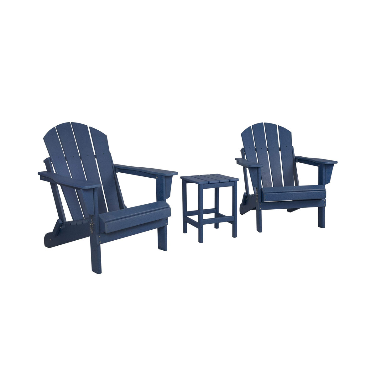 Navy Blue 3-Pieces Adirondack Chairs Set with Side Table O655