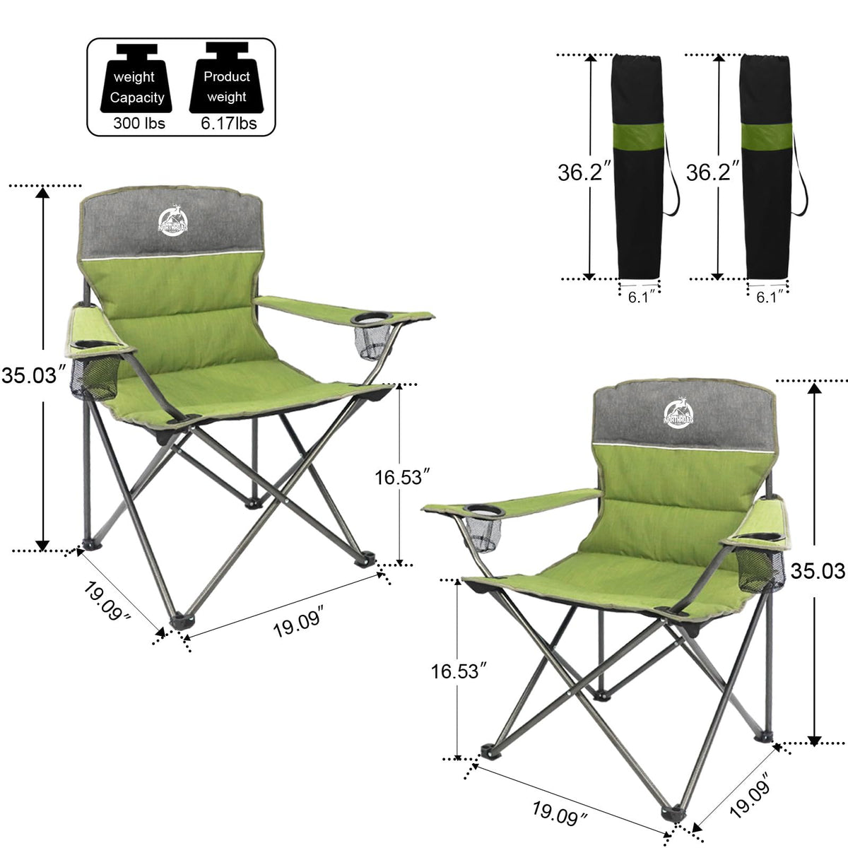 Green Folding Padded Camping Chair Set of 3 F674