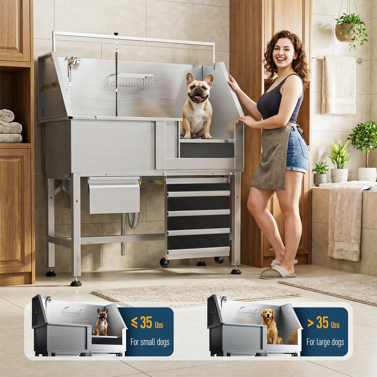 46" Stainless Steel Dog Washing Station with Storage Drawer G33564