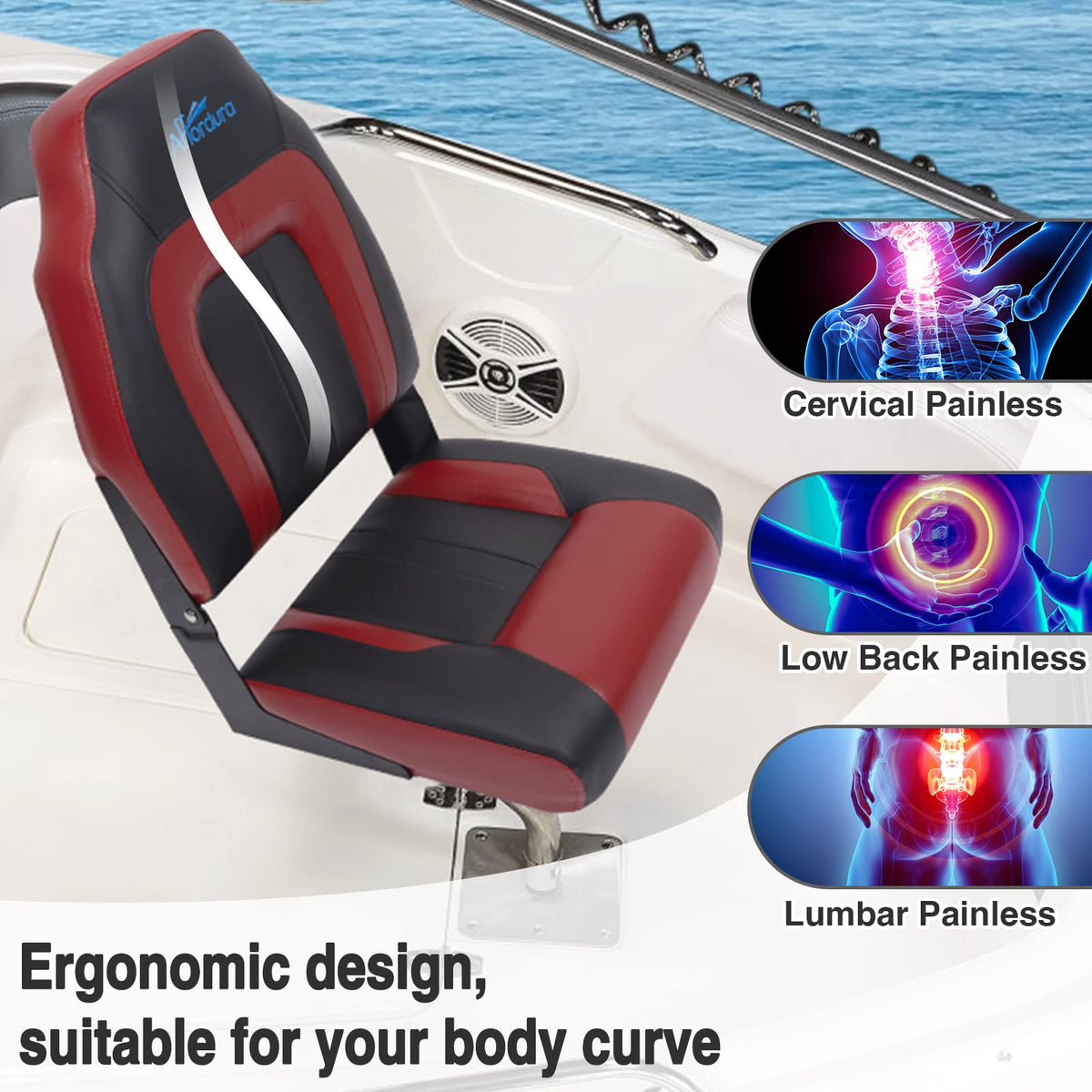 Black and Red 2 Packs Folding Boat Seat with 2 Storage Bags H612213