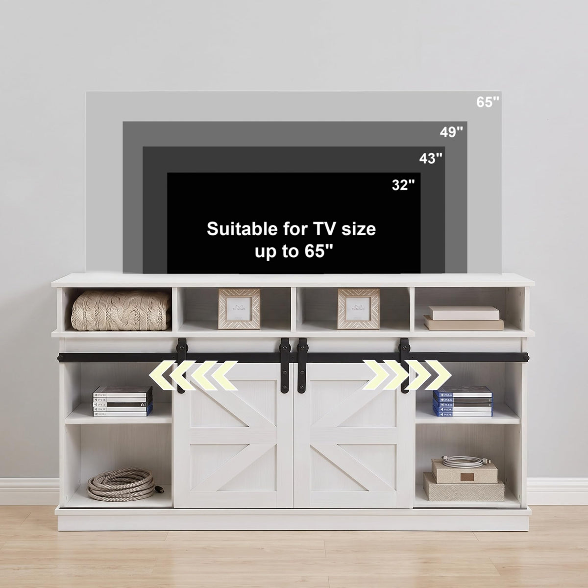 White 58" Farmhouse TV Stand with Sliding Barn Doors W283