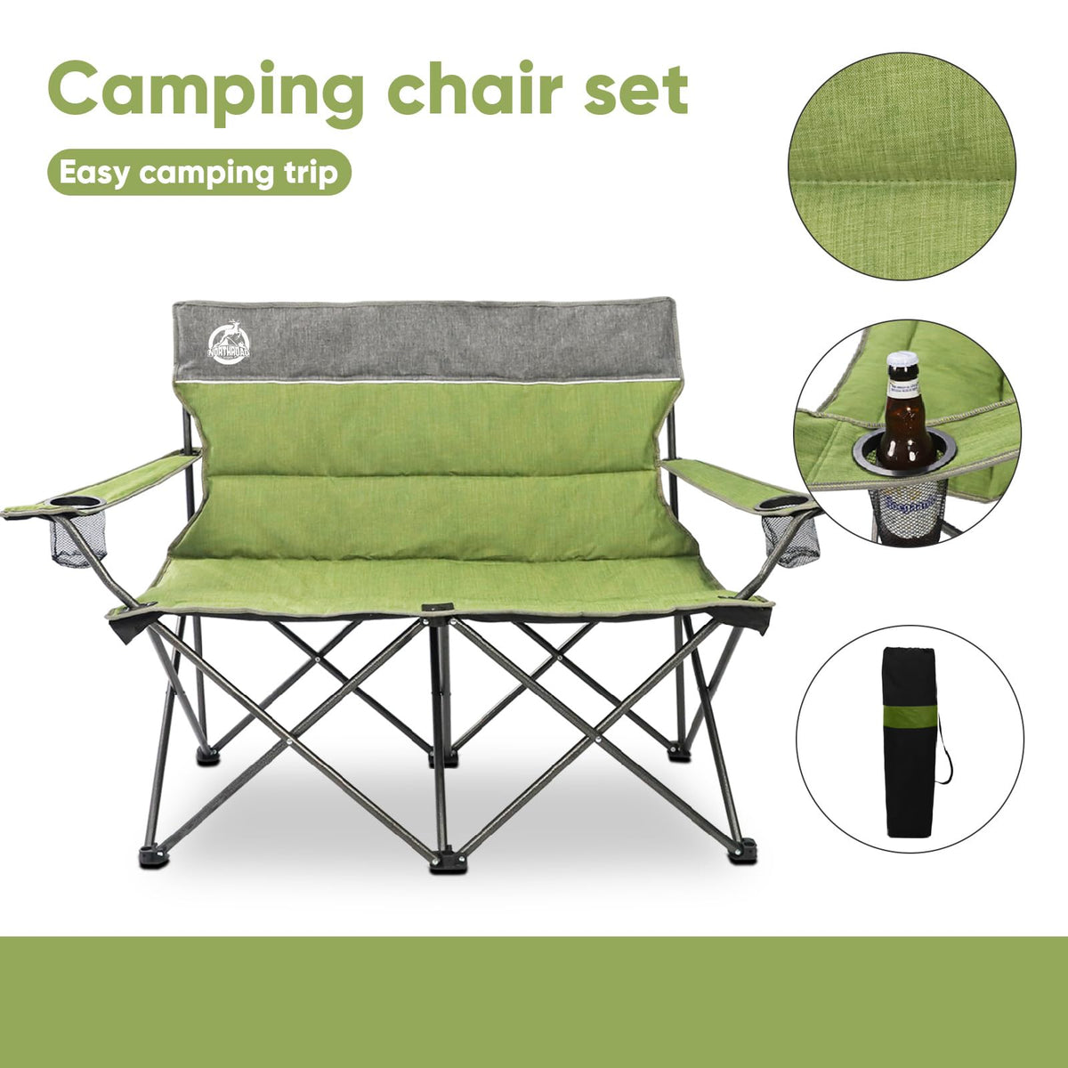 Green Folding Padded Camping Chair Set of 3 F674