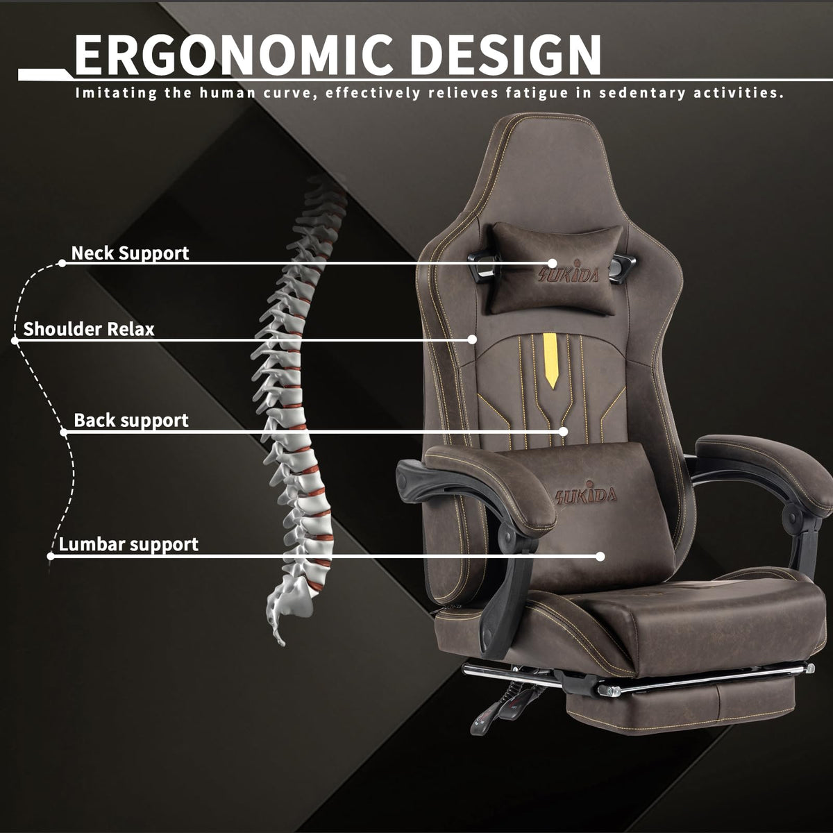 Brown Ergonomic Gaming Chair with Footrest and Massage Lumbar Cushion Z527