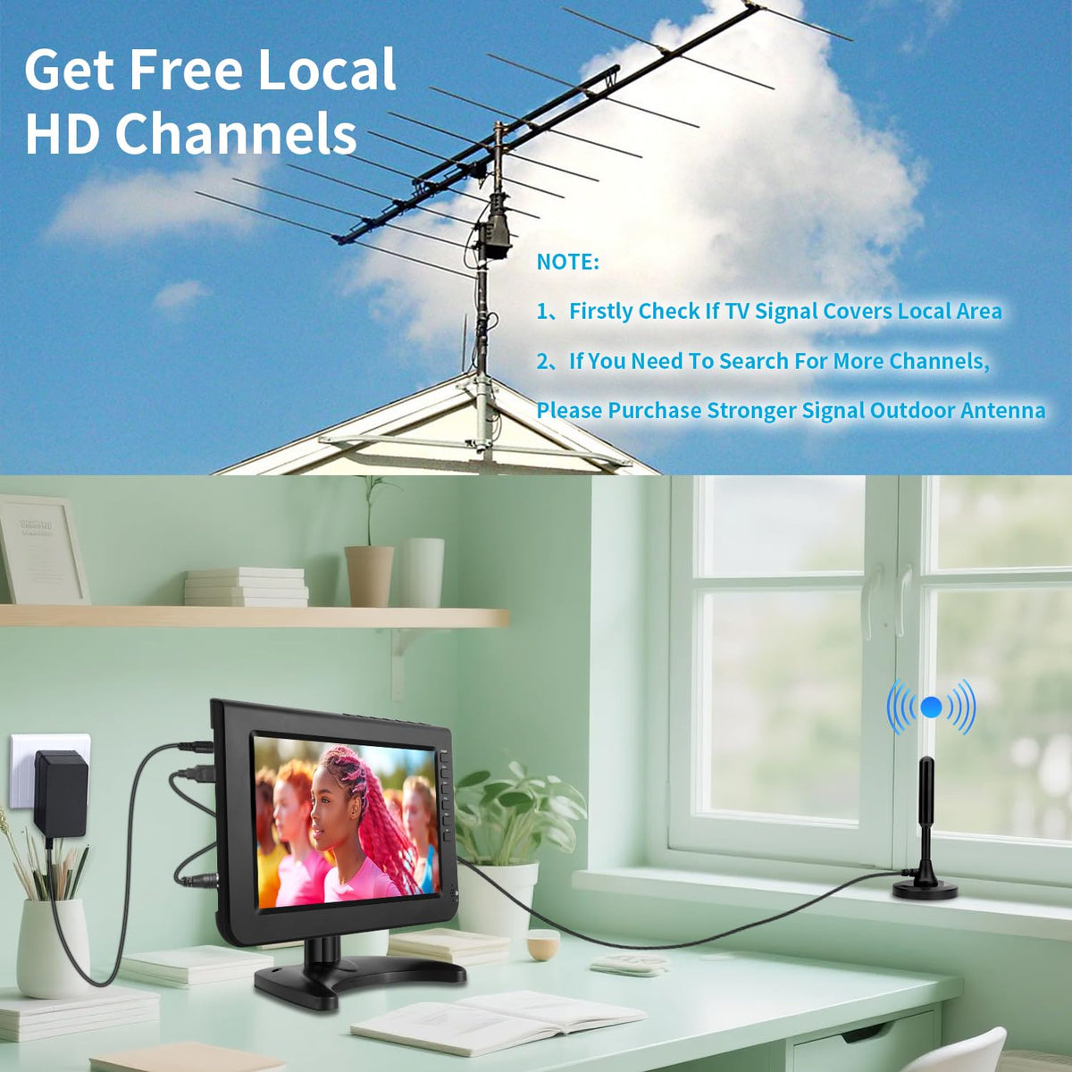 10.1inch Portable TV 720P Screen with Antenna and Digital ATSC Tuner K70730