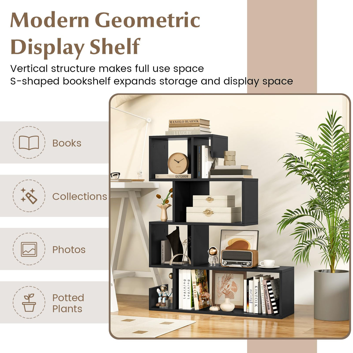 5-Tier Geometric Bookshelf D979