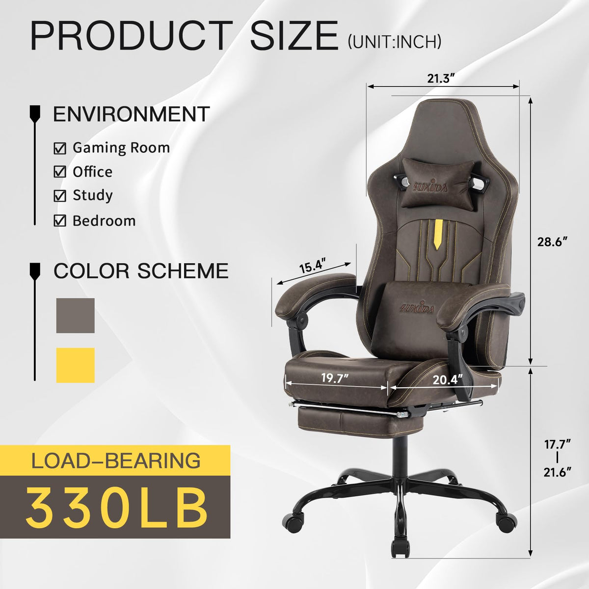 Brown Ergonomic Gaming Chair with Footrest and Massage Lumbar Cushion Z527