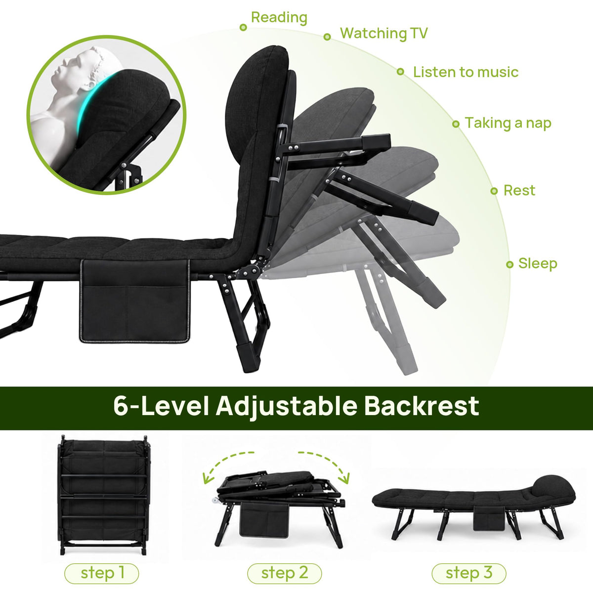 Black Camping Cot with Mattress L1229