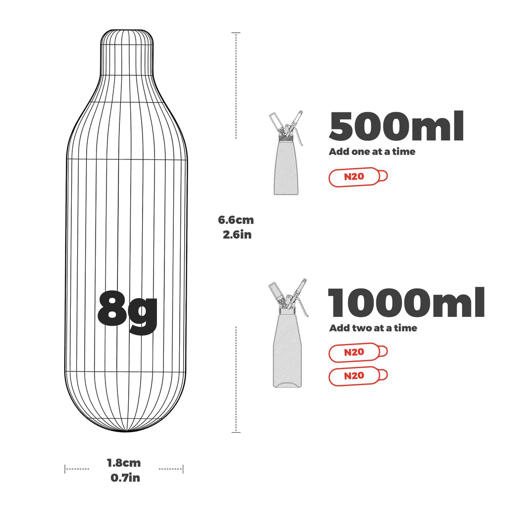 8g Whipped Cream Chargers 10-Pack N2O Cartridges T1732