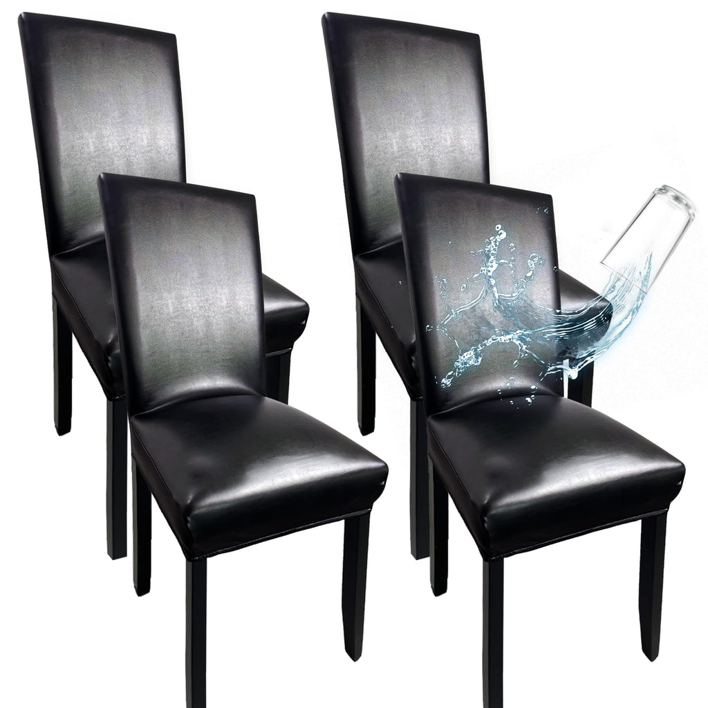 Black Set of 4 Waterproof Stretch Dining Chair Covers U130