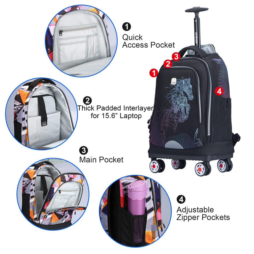 Rolling Backpack with Wheels Fits 15.6 Inch E104