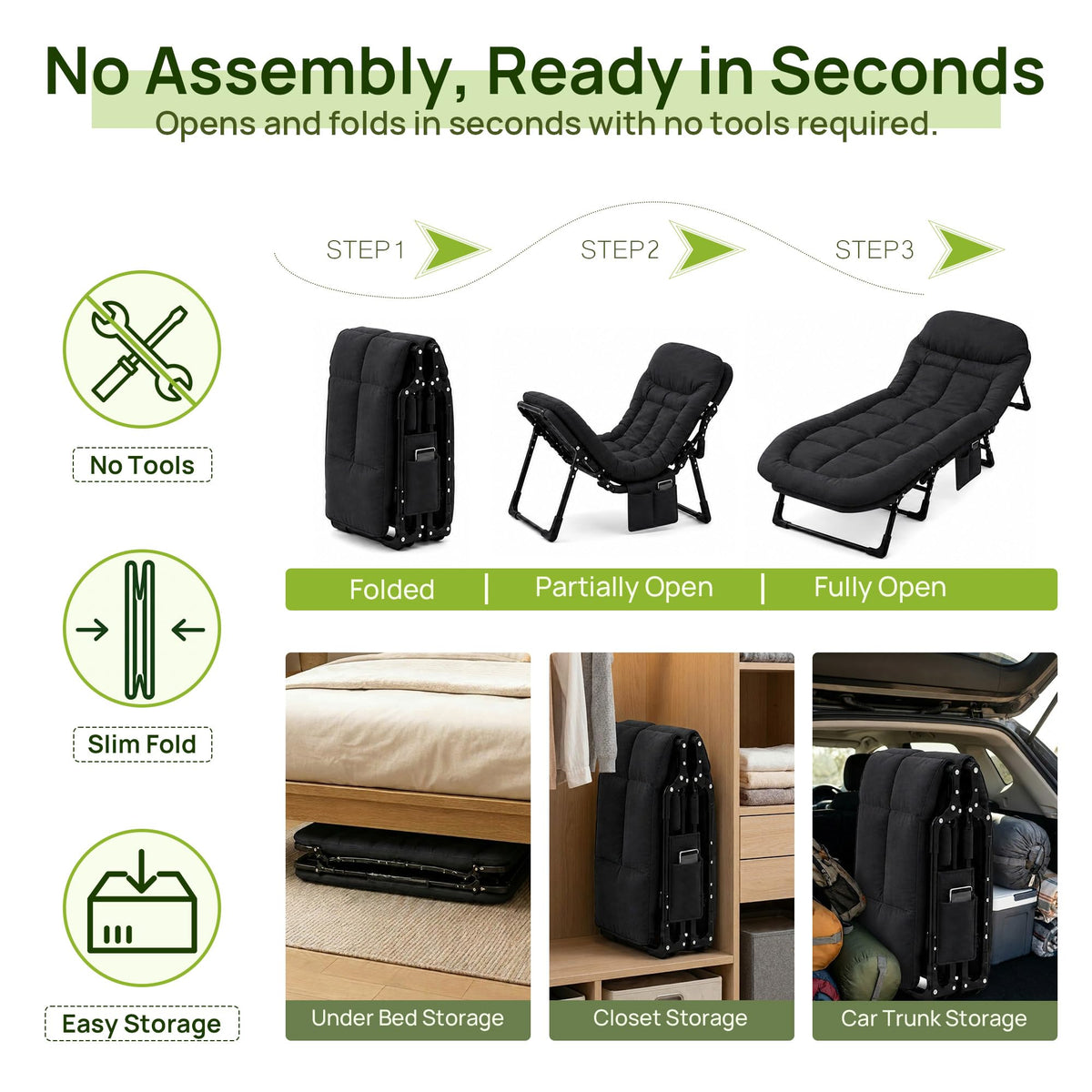 Black Camping Cot with Mattress L1229
