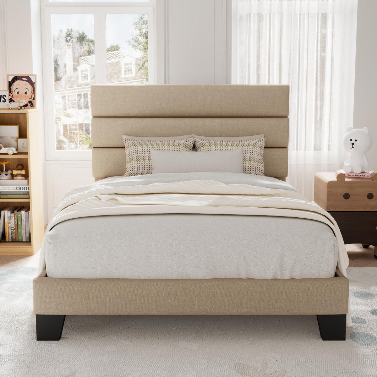 Twin Size Fabric Upholstered Platform Bed Frame X766