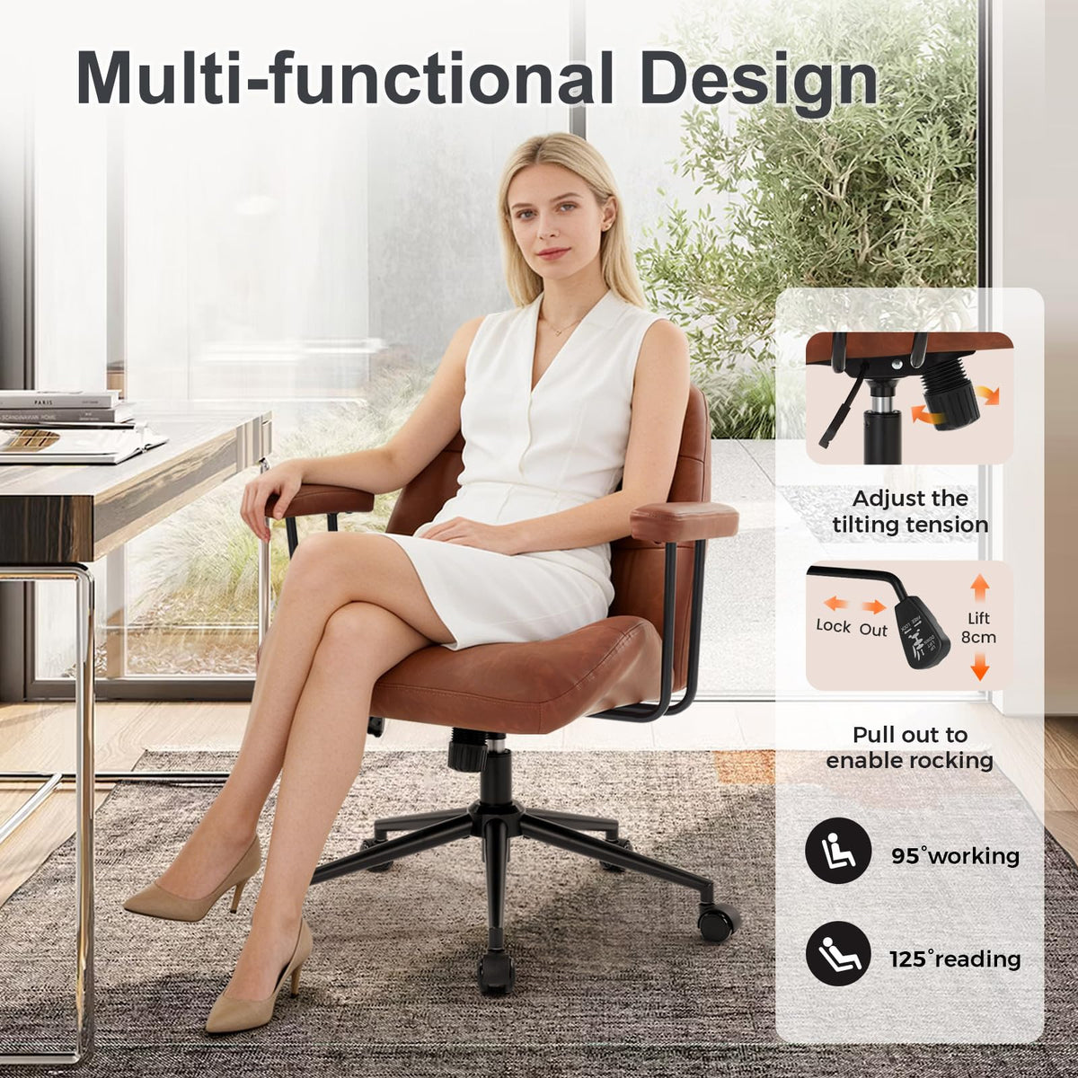 Leather Home Office Chair with Removable Armrests Z872
