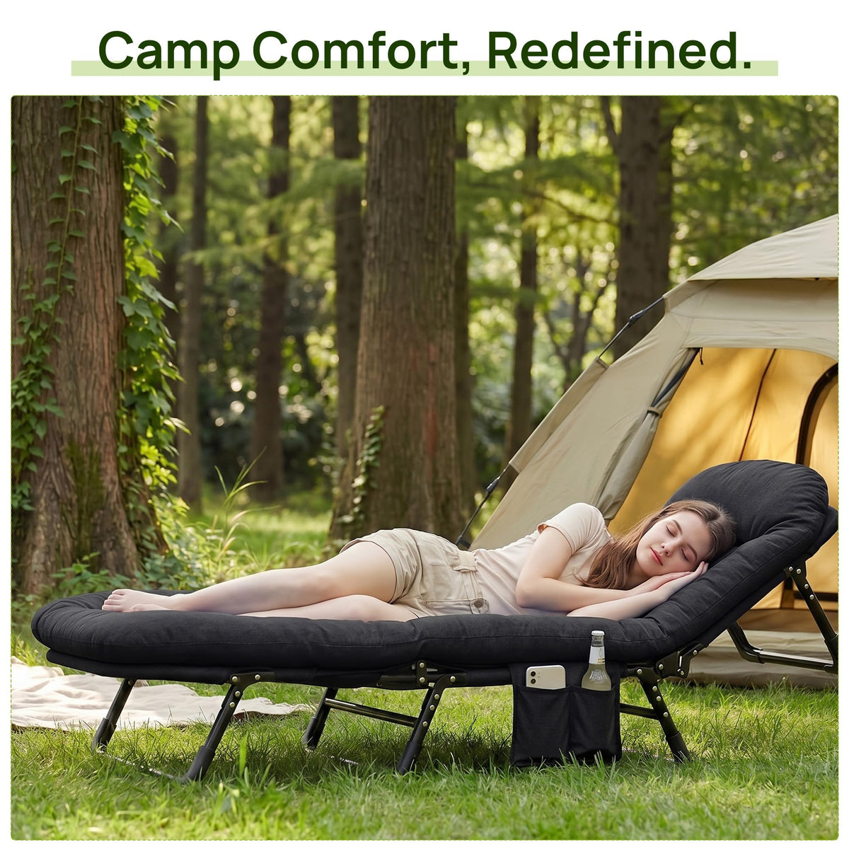 Black Camping Cot with Mattress L1229