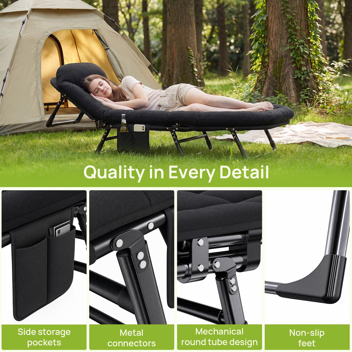Black Camping Cot with Mattress L1229