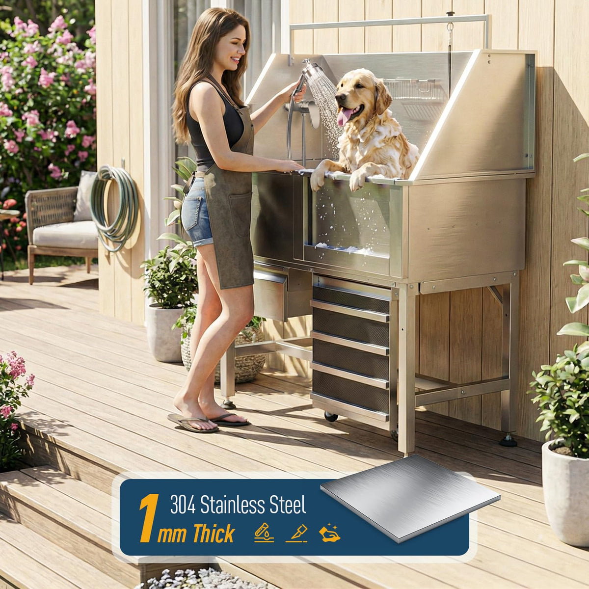 46" Stainless Steel Dog Washing Station with Storage Drawer G33564