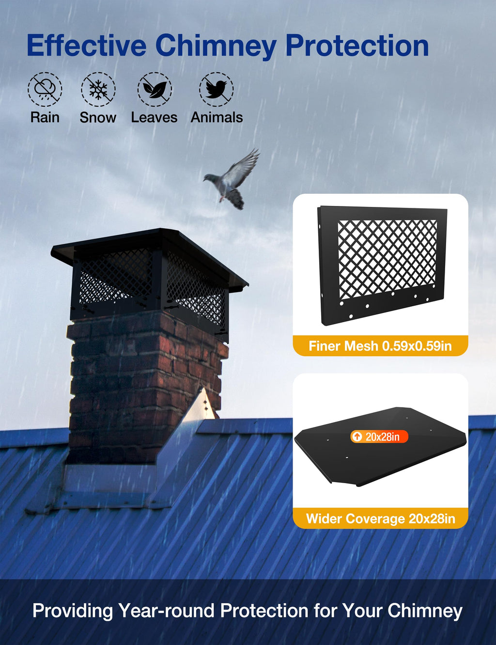 14" x 22" Rectangular Galvanized Steel Chimney Cap T710