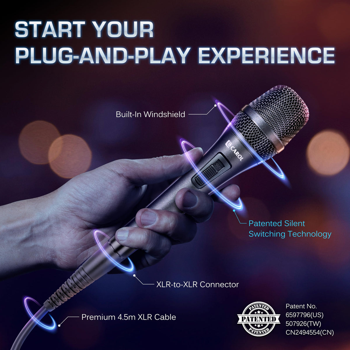 XLR Wired Dynamic Cardioid Vocal Microphone with Switch A848