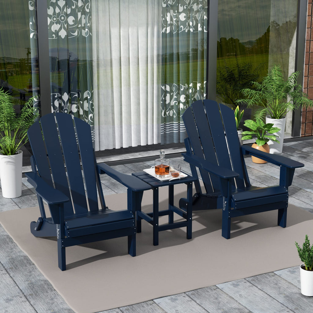 Navy Blue 3-Pieces Adirondack Chairs Set with Side Table O655