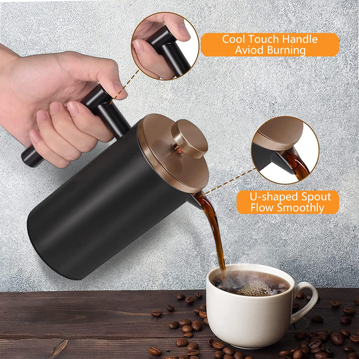 Black Stainless Steel 12oz French Press Coffee Maker R89920