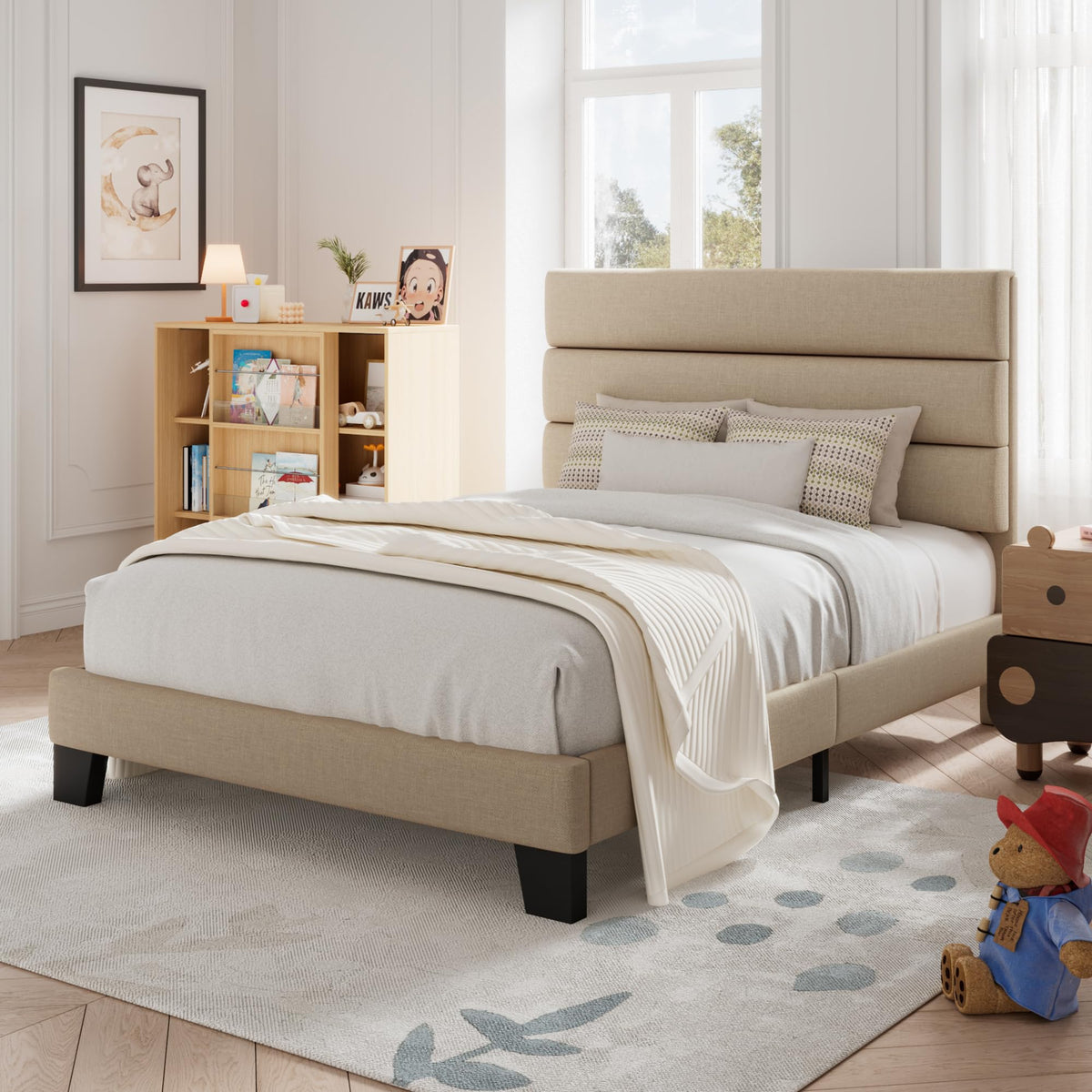 Twin Size Fabric Upholstered Platform Bed Frame X766