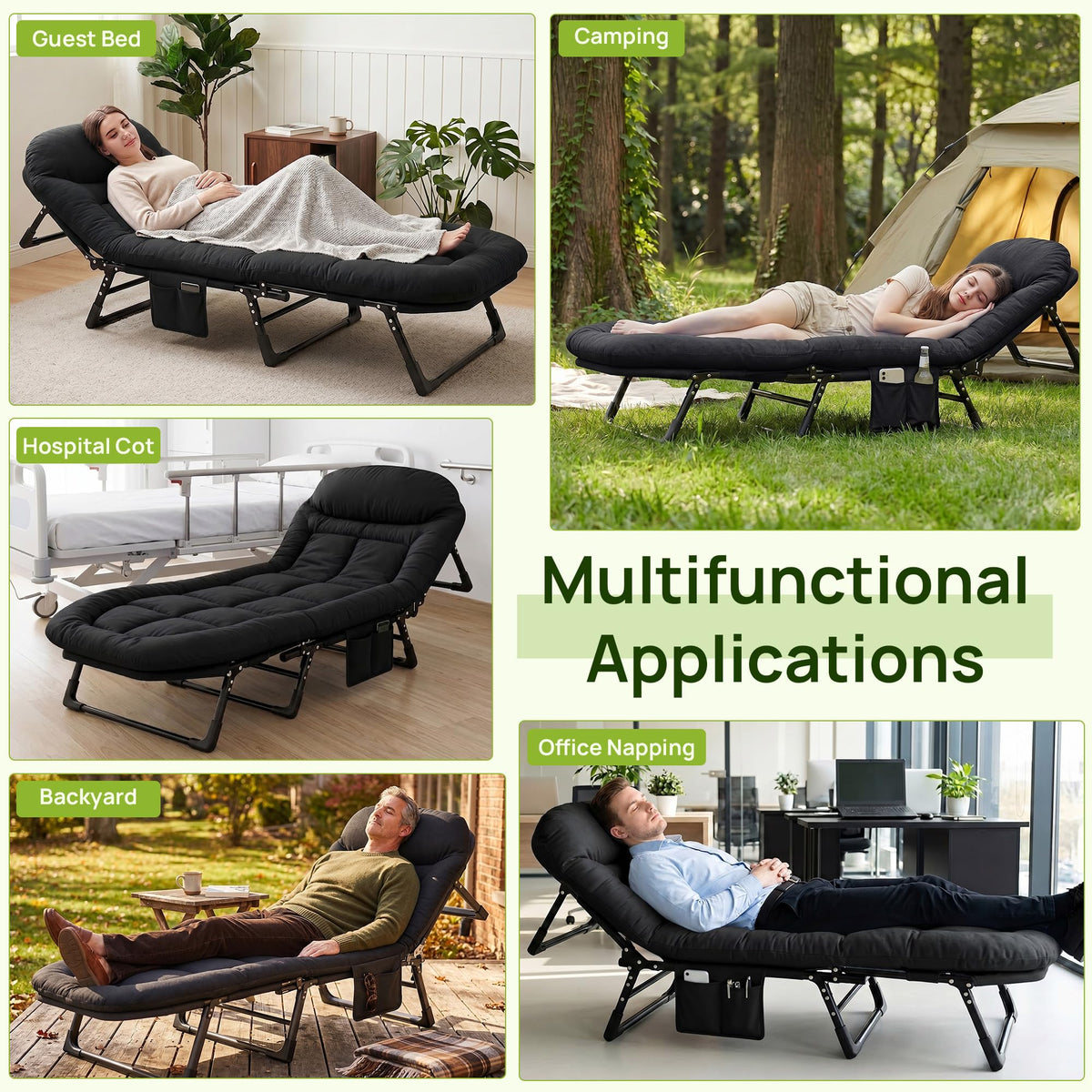 Black Camping Cot with Mattress L1229