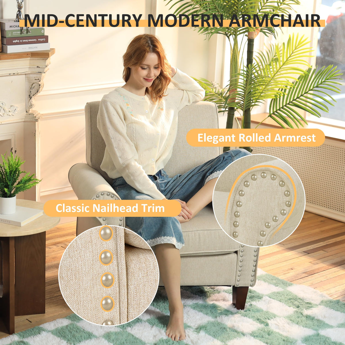 Beige Mid-Century Modern Accent Chairs Set of 2 X17377