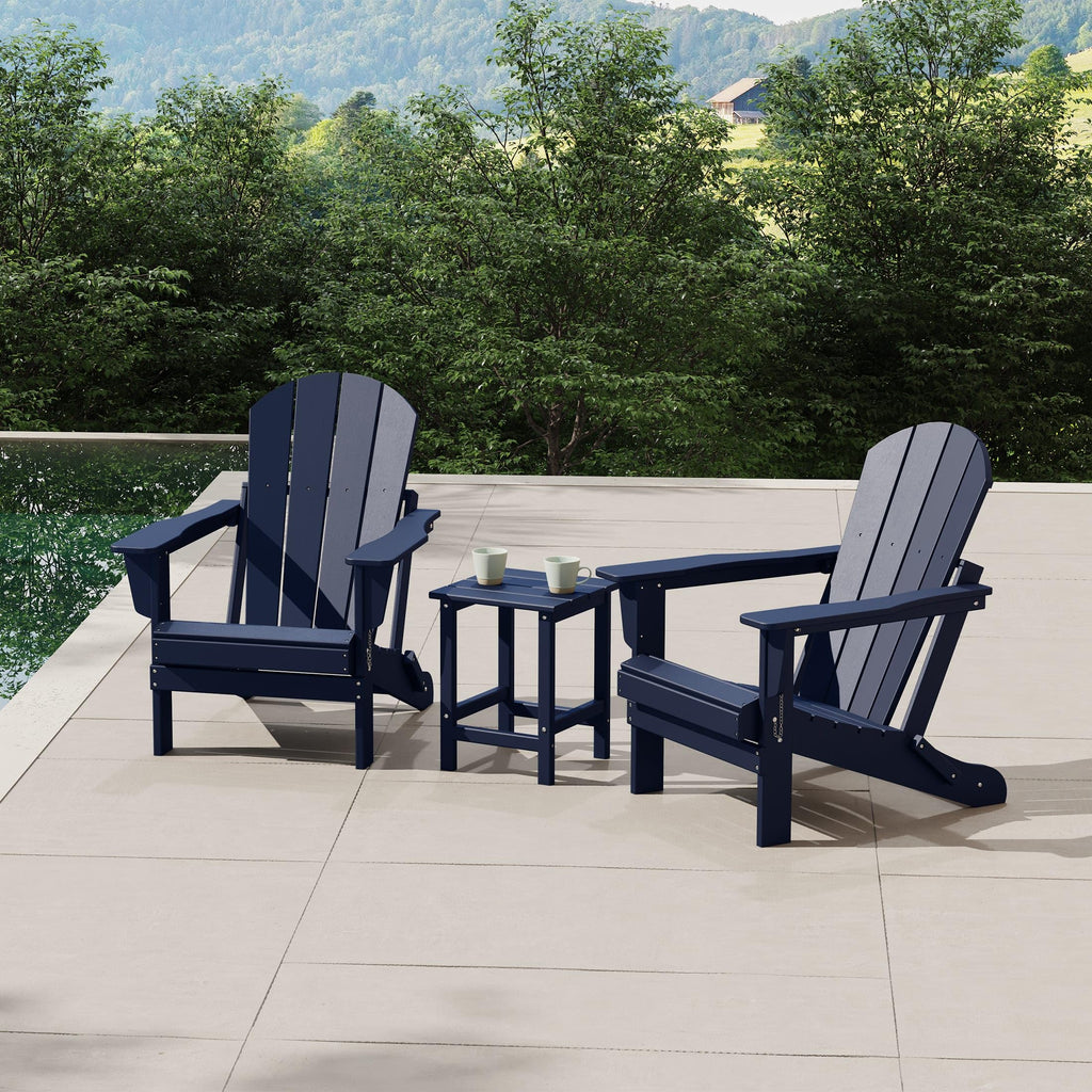 Navy Blue 3-Pieces Adirondack Chairs Set with Side Table O655