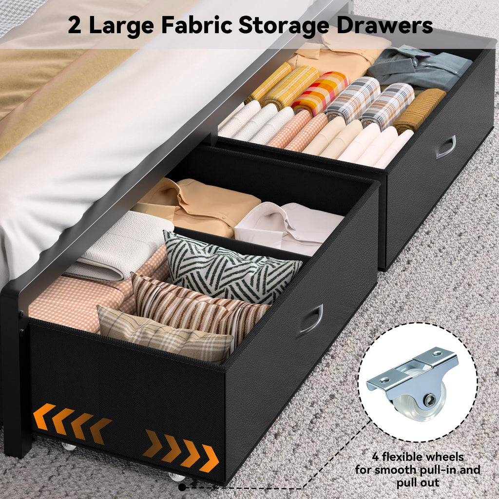 Queen Bed Frame with Storage Headboard and 2 Drawers Y867889